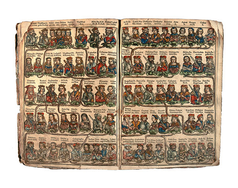 Justus Jodok Decjus, De vetustatibus Polonarum..., drzewo genealogiczne Jagiellonów, Kraków 1521